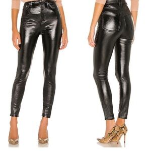 NWT We the Free Phoenix Liquid Black Faux Leather Button Fly Woman’s Size 28